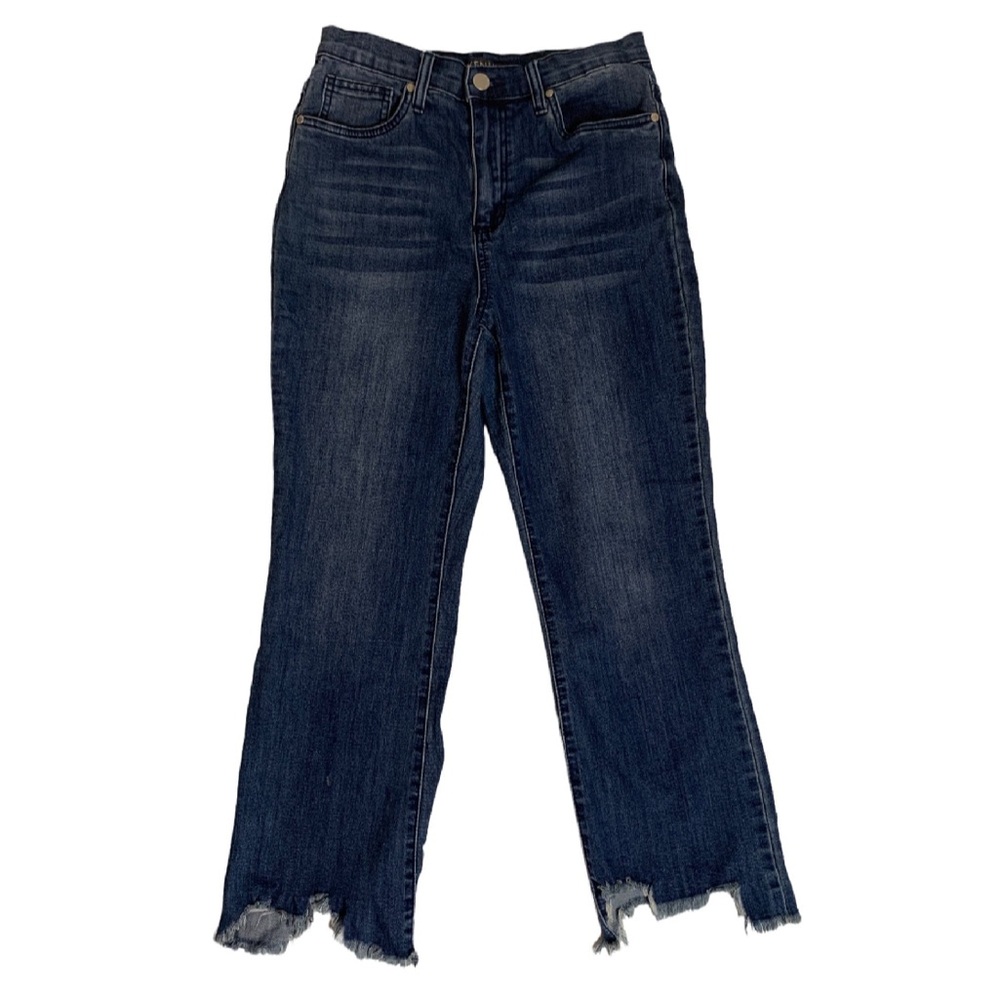 VENUS Dark Blue Cropped Jeans with Distressed Hem